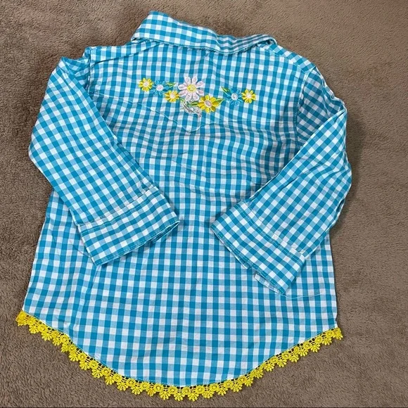 Wrangler Infant Girl Gingham Plaid Embroidered Top - Picture 2 of 3